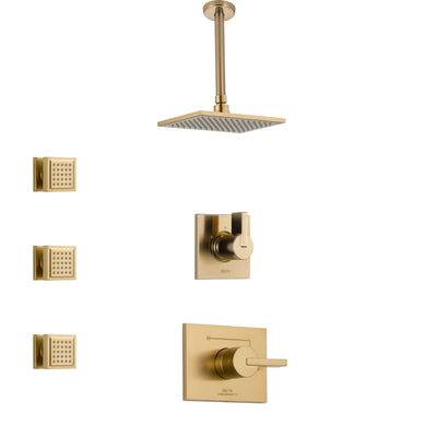 Delta Vero Champagne Bronze Finish Shower System with Control Handle, 3-Setting Diverter, Ceiling Mount Showerhead, and 3 Body Sprays SS1453CZ5