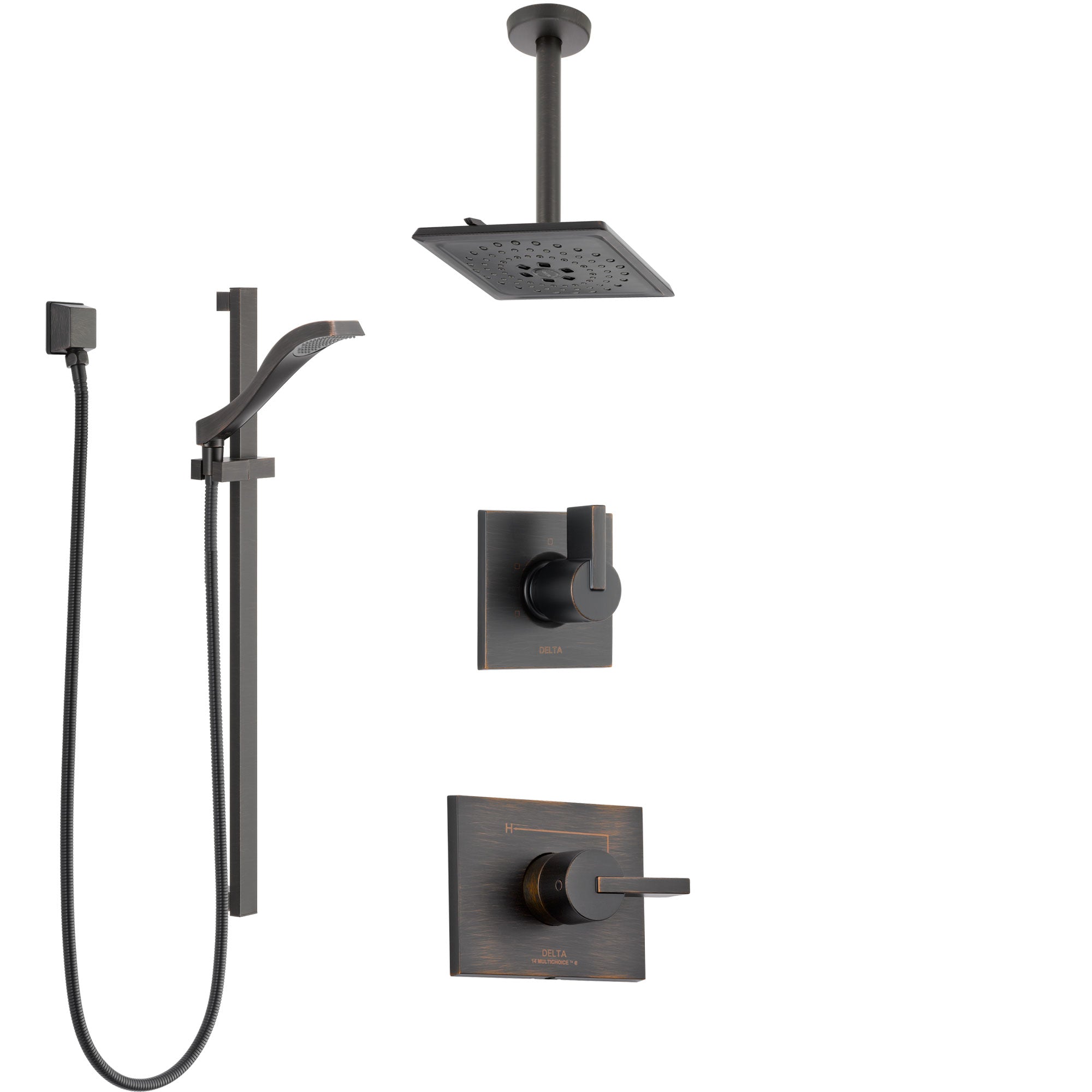 Delta Vero Venetian Bronze Shower System with Control Handle, 3-Setting Diverter, Ceiling Mount Showerhead, and Hand Shower with Slidebar SS1453RB6