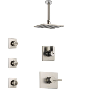 Delta Vero Stainless Steel Finish Shower System with Control Handle, 3-Setting Diverter, Ceiling Mount Showerhead, and 3 Body Sprays SS1453SS5