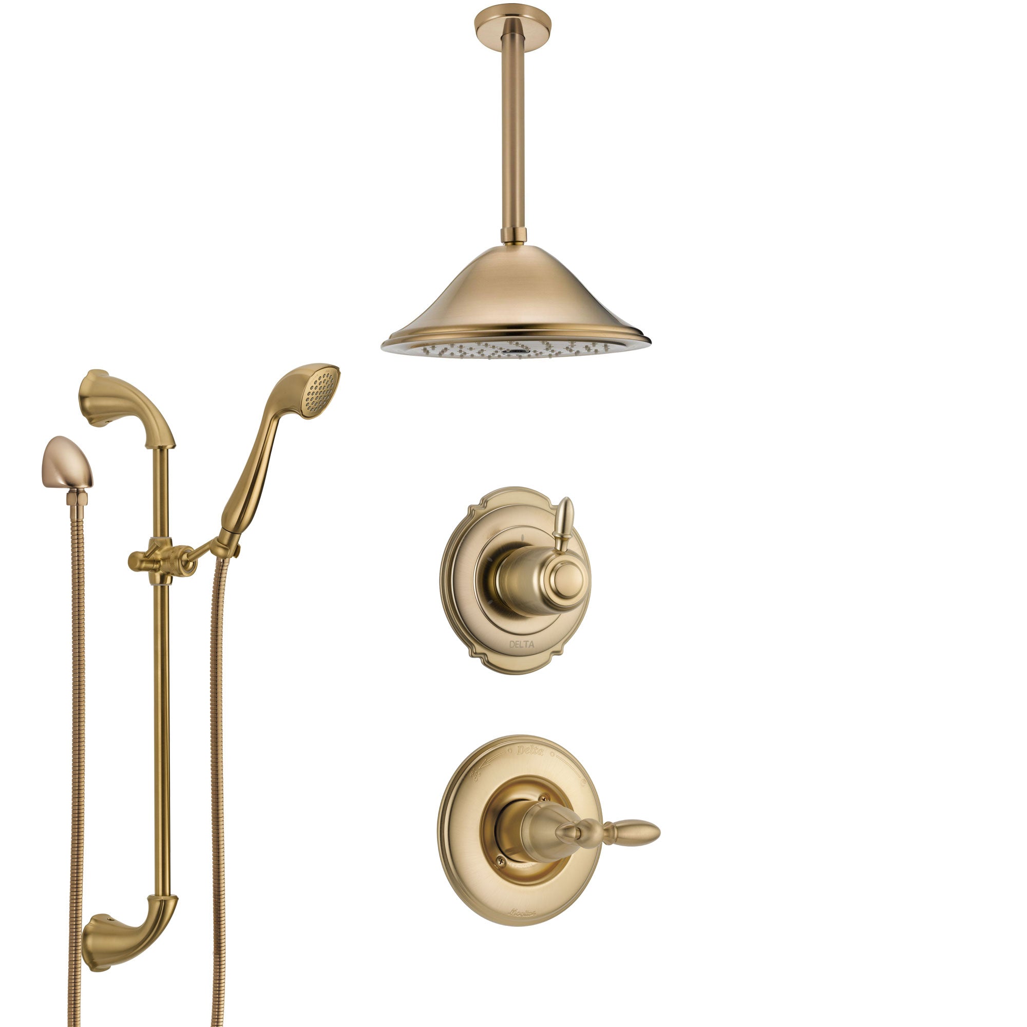 Delta Victorian Champagne Bronze Shower System with Control Handle, Diverter, Ceiling Mount Showerhead, and Hand Shower with Slidebar SS1455CZ1