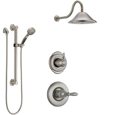 Delta Victorian Stainless Steel Finish Shower System with Control Handle, 3-Setting Diverter, Showerhead, and Hand Shower with Grab Bar SS1455SS4