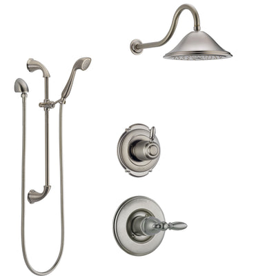 Delta Victorian Stainless Steel Finish Shower System with Control Handle, 3-Setting Diverter, Showerhead, and Hand Shower with Slidebar SS1455SS8