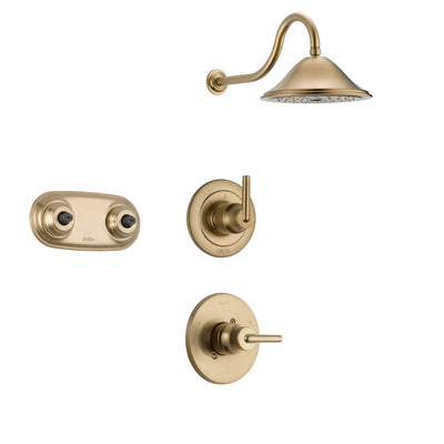 Delta Trinsic Champagne Bronze Shower System with Normal Shower Handle, 3-setting Diverter, Large Rain Showerhead, and Dual Body Spray Shower Plate SS145984CZ