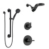 Delta Trinsic Matte Black Finish Shower System and Diverter with Dual HydroRain Showerhead and Multi-Setting Hand Sprayer with Grab Bar SS1459BL12