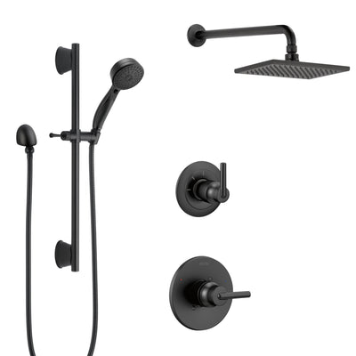 Delta Trinsic Matte Black Finish Modern Shower Faucet System Wall Mounted Rain Showerhead and Hand Shower Spray with Slidebar SS1459BL4