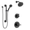 Delta Trinsic Matte Black Finish Modern Shower Diverter System with Multi-Setting Wall Mount Showerhead and Grab Bar Mount Hand Sprayer SS1459BL5