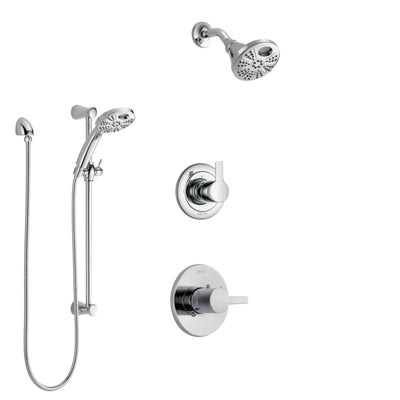 Delta Compel Chrome Finish Shower System with Control Handle, 3-Setting Diverter, Temp2O Showerhead, and Hand Shower with Slidebar SS14611