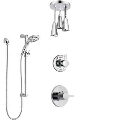 Delta Compel Chrome Finish Shower System with Control Handle, 3-Setting Diverter, Ceiling Mount Showerhead, & Temp2O Hand Shower with Slidebar SS14617