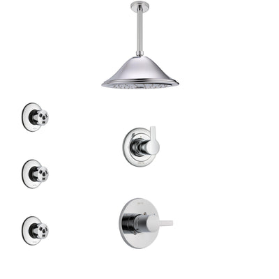 Delta Compel Chrome Finish Shower System with Control Handle, 3-Setting Diverter, Ceiling Mount Showerhead, and 3 Body Sprays SS14618