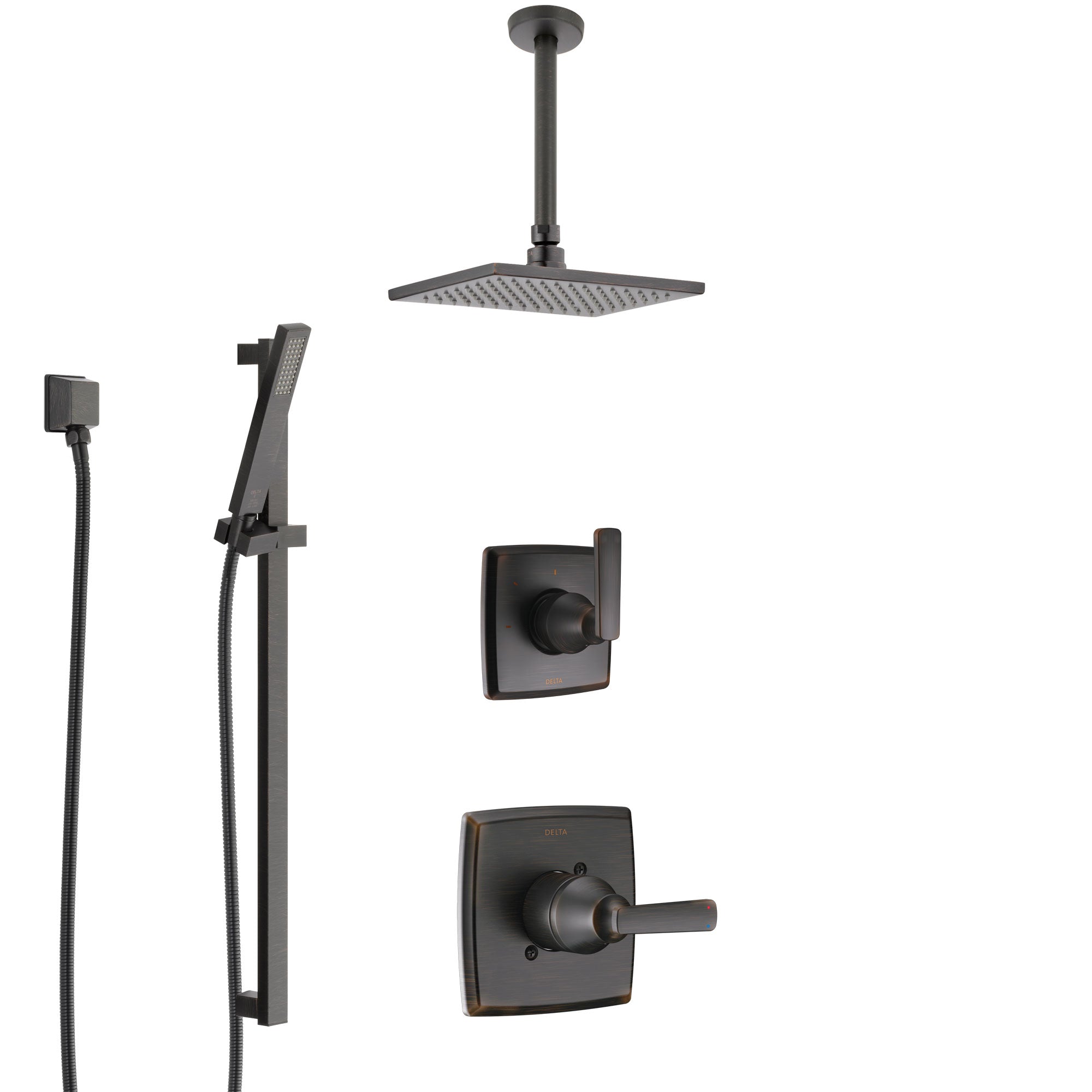 Delta Ashlyn Venetian Bronze Shower System with Control Handle, 3-Setting Diverter, Ceiling Mount Showerhead, and Hand Shower with Slidebar SS1464RB7