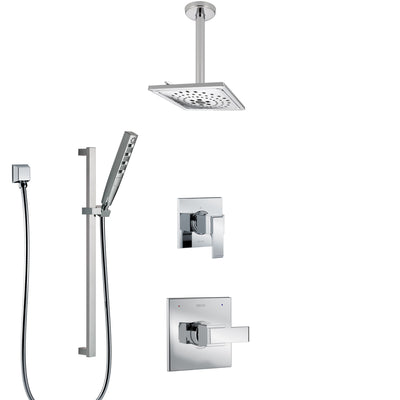 Delta Ara Chrome Finish Shower System with Control Handle, 3-Setting Diverter, Ceiling Mount Showerhead, and Hand Shower with Slidebar SS14675