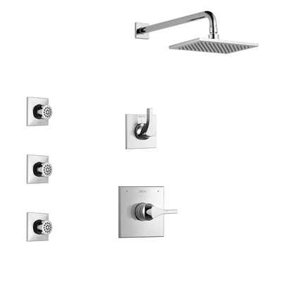 Delta Zura Chrome Finish Shower System with Control Handle, 3-Setting Diverter, Showerhead, and 3 Body Sprays SS14743