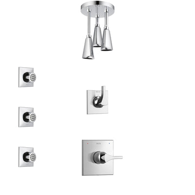 Delta Zura Chrome Finish Shower System with Control Handle, 3-Setting Diverter, Ceiling Mount Showerhead, and 3 Body Sprays SS14744