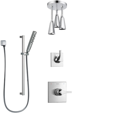 Delta Zura Chrome Finish Shower System with Control Handle, 3-Setting Diverter, Ceiling Mount Showerhead, and Hand Shower with Slidebar SS14746