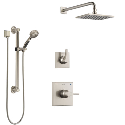 Delta Zura Stainless Steel Finish Shower System with Control Handle, 3-Setting Diverter, Showerhead, and Hand Shower with Grab Bar SS1474SS1