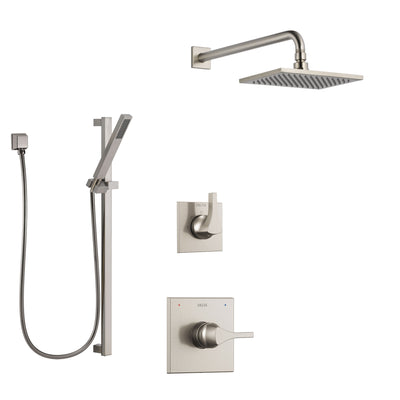 Delta Zura Stainless Steel Finish Shower System with Control Handle, 3-Setting Diverter, Showerhead, and Hand Shower with Slidebar SS1474SS8