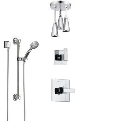 Delta Arzo Chrome Finish Shower System with Control Handle, 3-Setting Diverter, Ceiling Mount Showerhead, and Hand Shower with Grab Bar SS14862