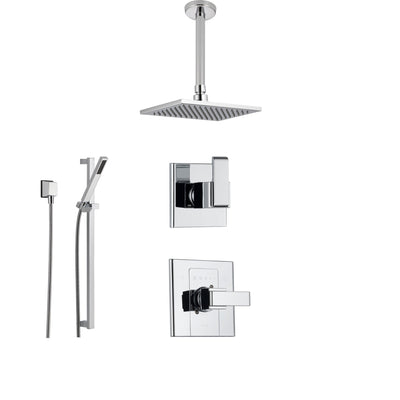 Delta Arzo Chrome Shower System with Normal Shower Handle, 3-setting Diverter, Large Square Rain Showerhead, and Hand Held Shower SS148681