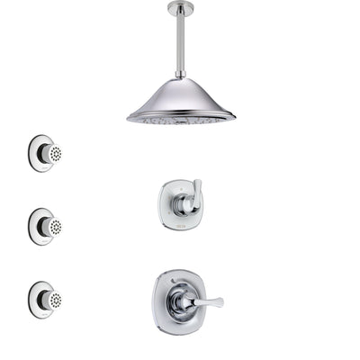 Delta Addison Chrome Finish Shower System with Control Handle, 3-Setting Diverter, Ceiling Mount Showerhead, and 3 Body Sprays SS14923