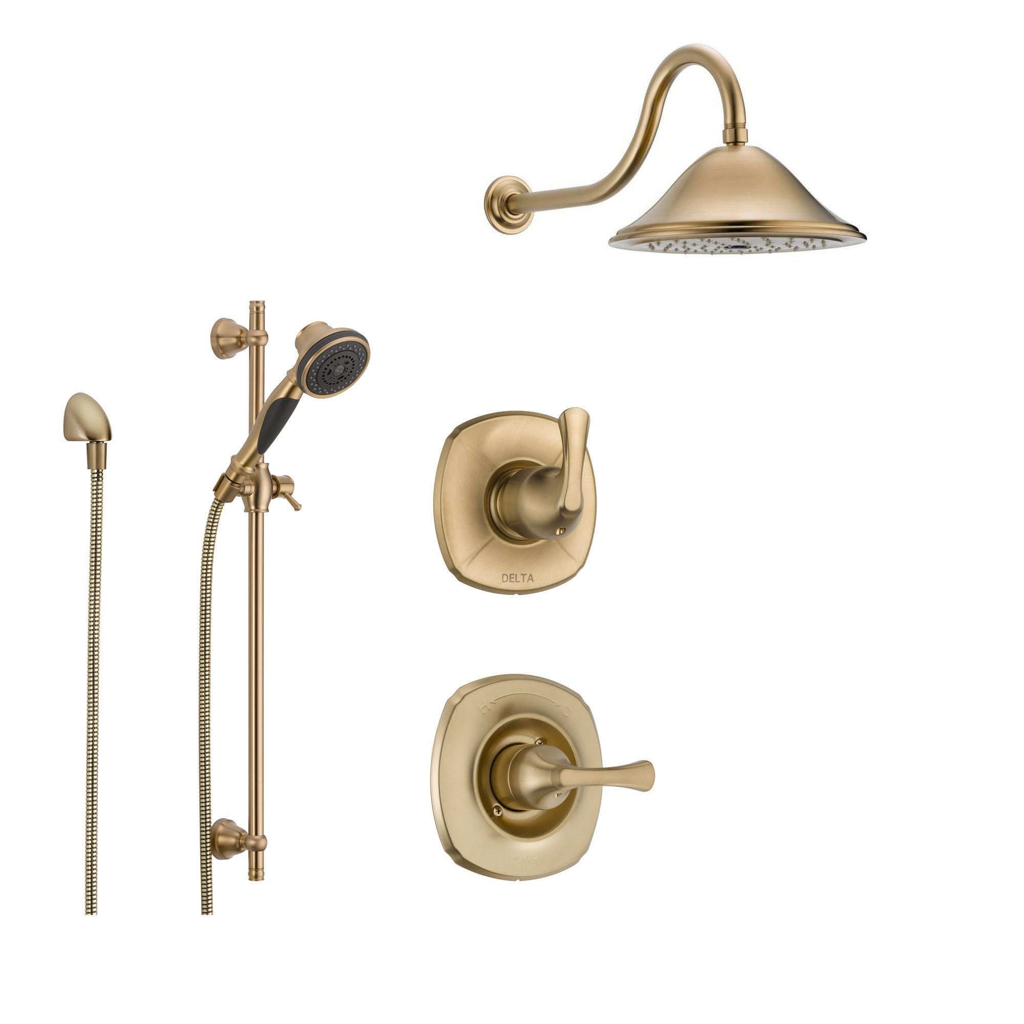 Delta Addison Champagne Bronze Shower System with Normal Shower Handle, 3-setting Diverter, Large Rain Shower Head, and Handheld Spray SS149281CZ