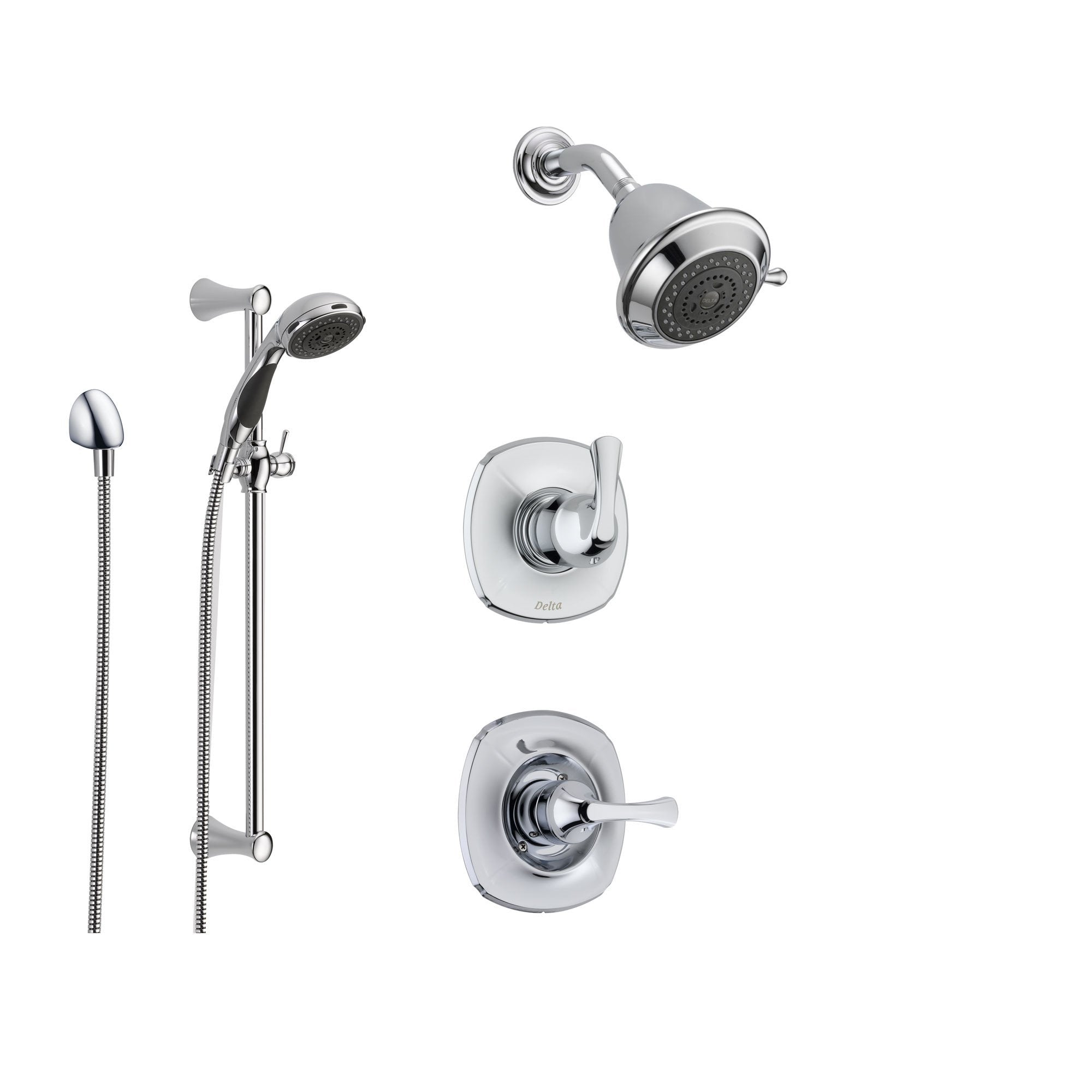 Delta Addison Chrome Shower System with Normal Shower Handle, 3-setting Diverter, Showerhead, and Handheld Shower SS149284