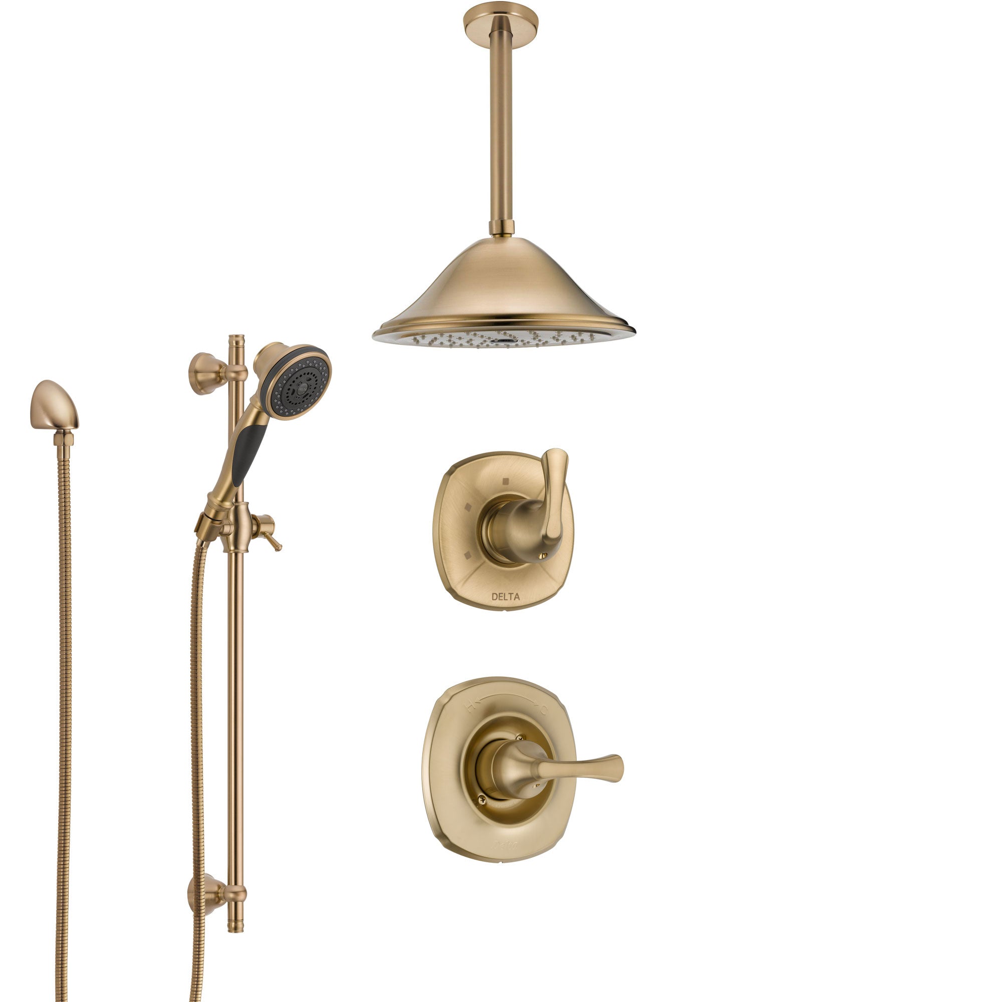 Delta Addison Champagne Bronze Shower System with Control Handle, Diverter, Ceiling Mount Showerhead, and Hand Shower with Slidebar SS1492CZ4