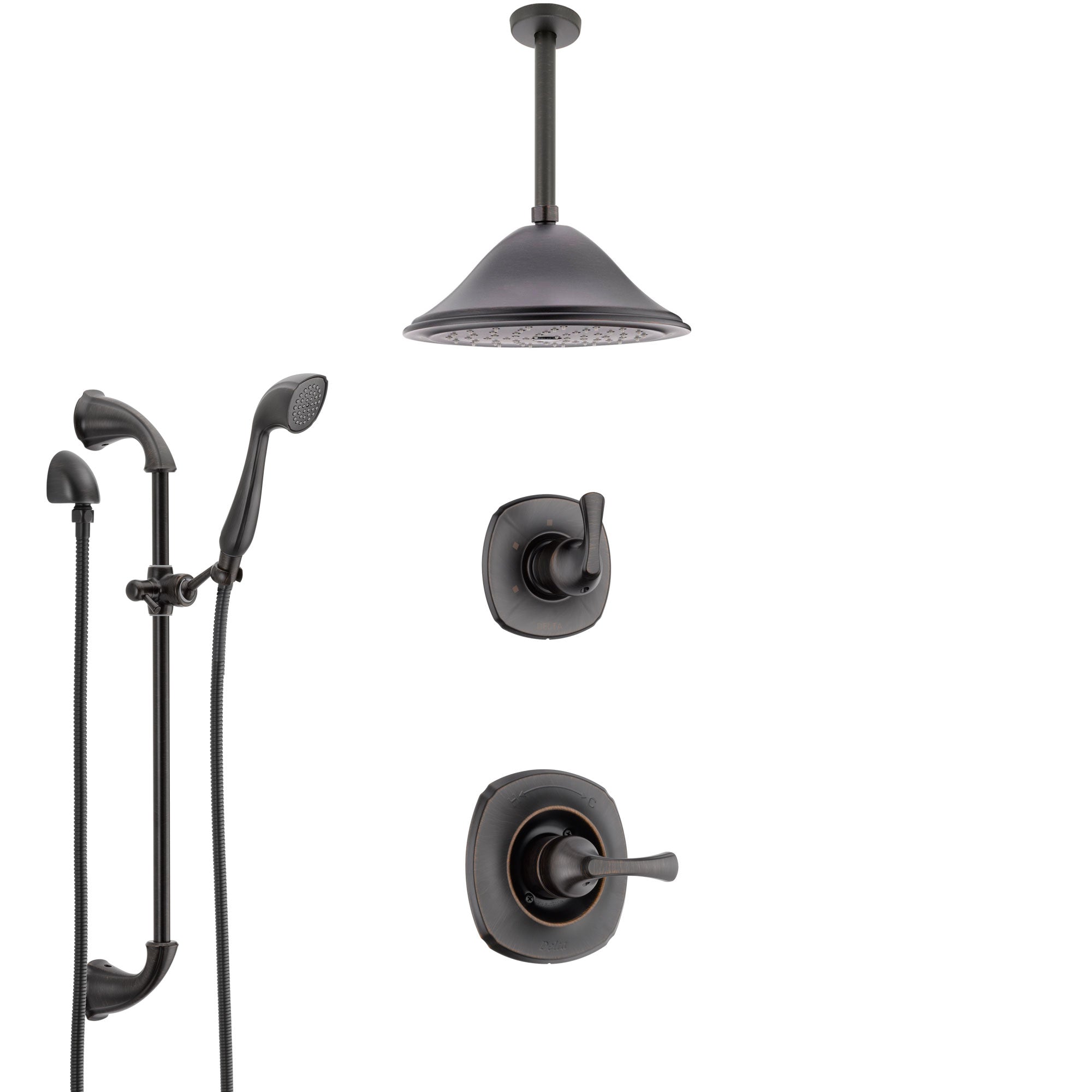 Delta Addison Venetian Bronze Shower System with Control Handle, 3-Setting Diverter, Ceiling Mount Showerhead, and Hand Shower with Slidebar SS1492RB2