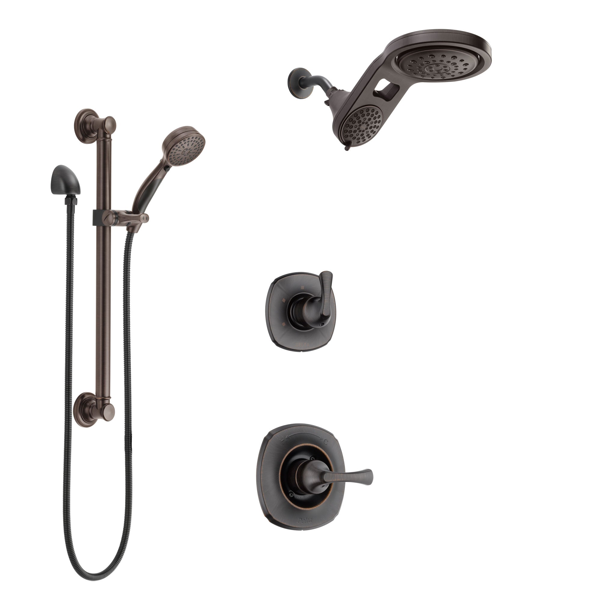 Delta Addison Venetian Bronze Finish Shower System with Control Handle, 3-Setting Diverter, Dual Showerhead, and Hand Shower with Grab Bar SS1492RB6