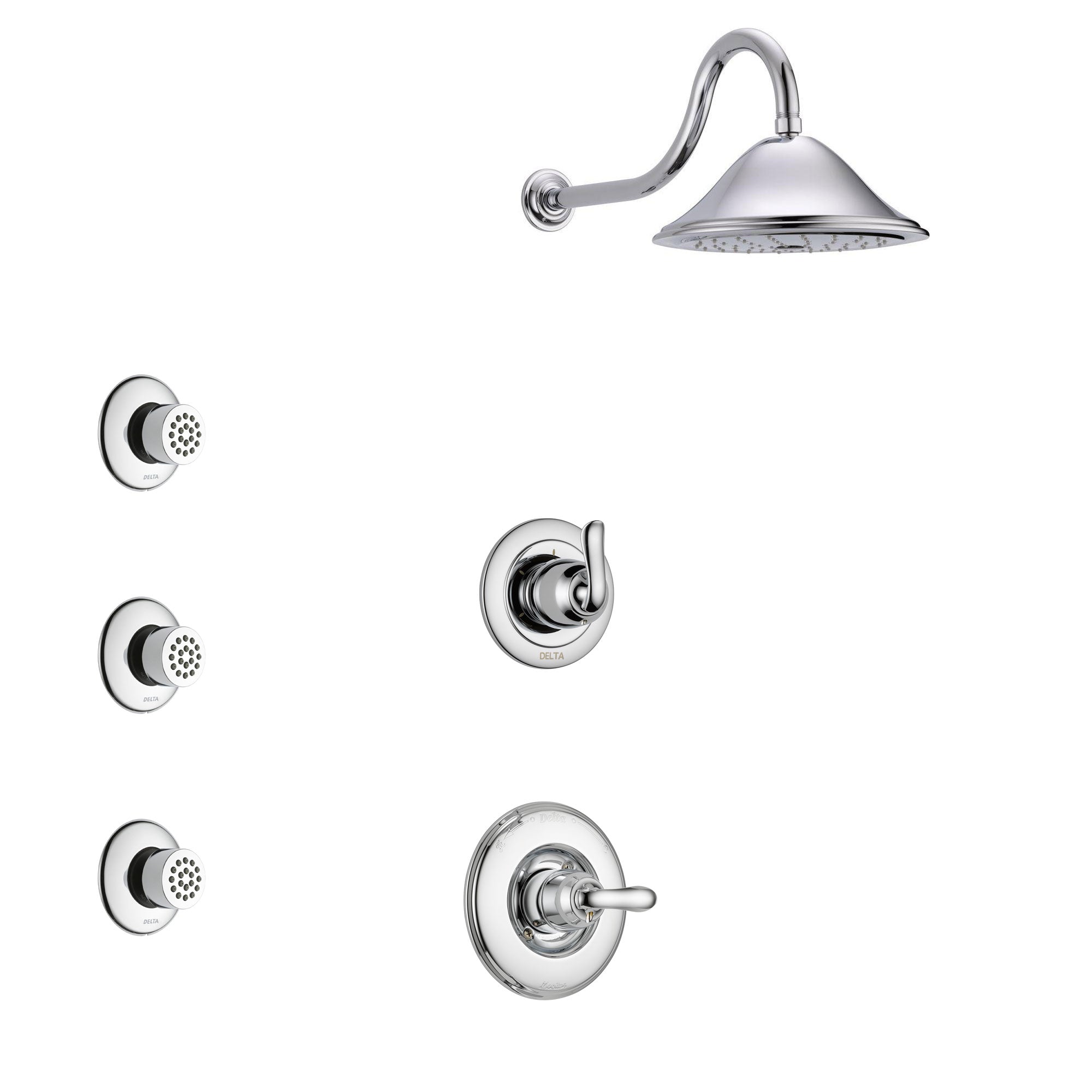 Delta Linden Chrome Finish Shower System with Control Handle, 3-Setting Diverter, Showerhead, and 3 Body Sprays SS14945