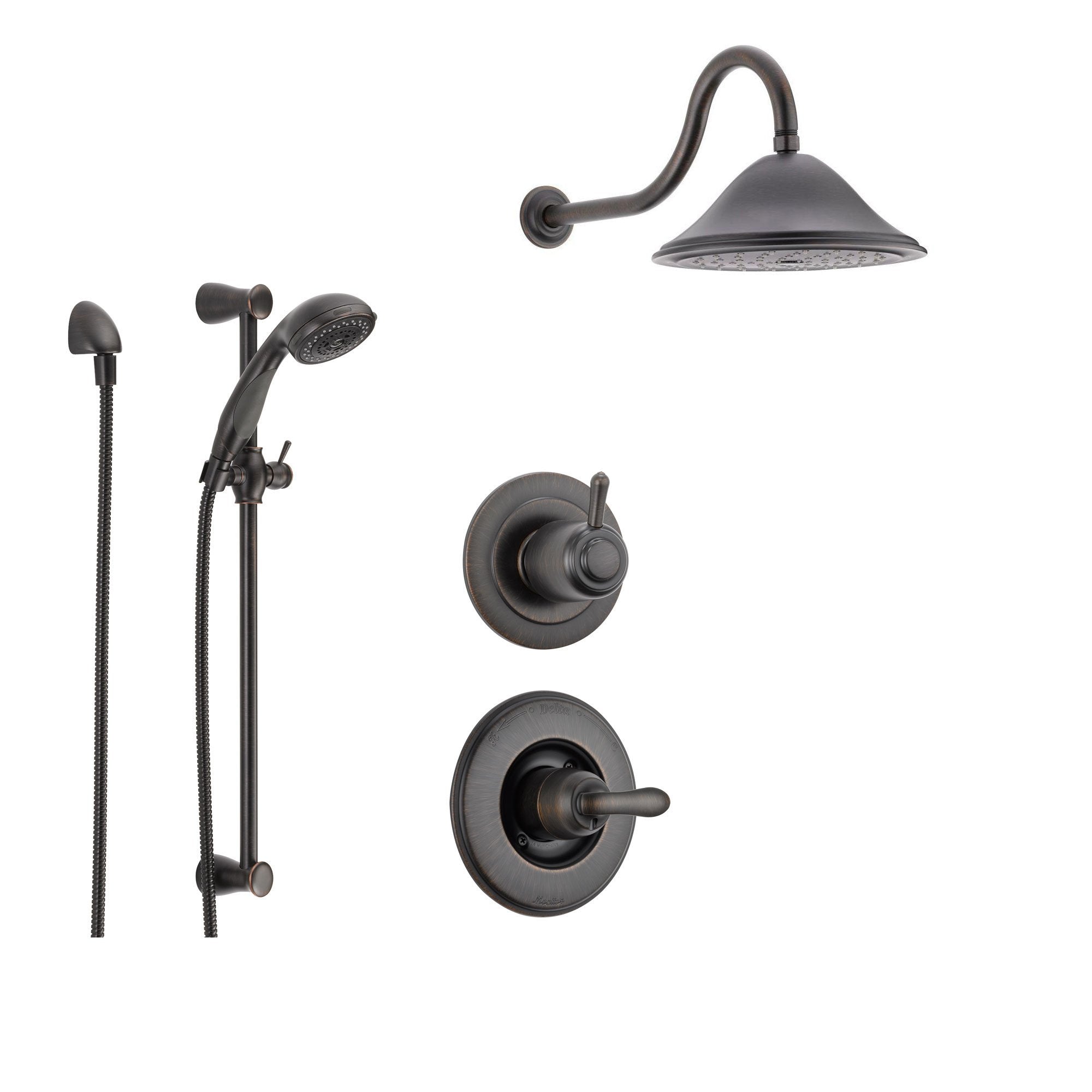 Delta Linden Venetian Bronze Shower System with Normal Shower Handle, 3-setting Diverter, Large Rain Showerhead, and Handheld Shower SS149481RB