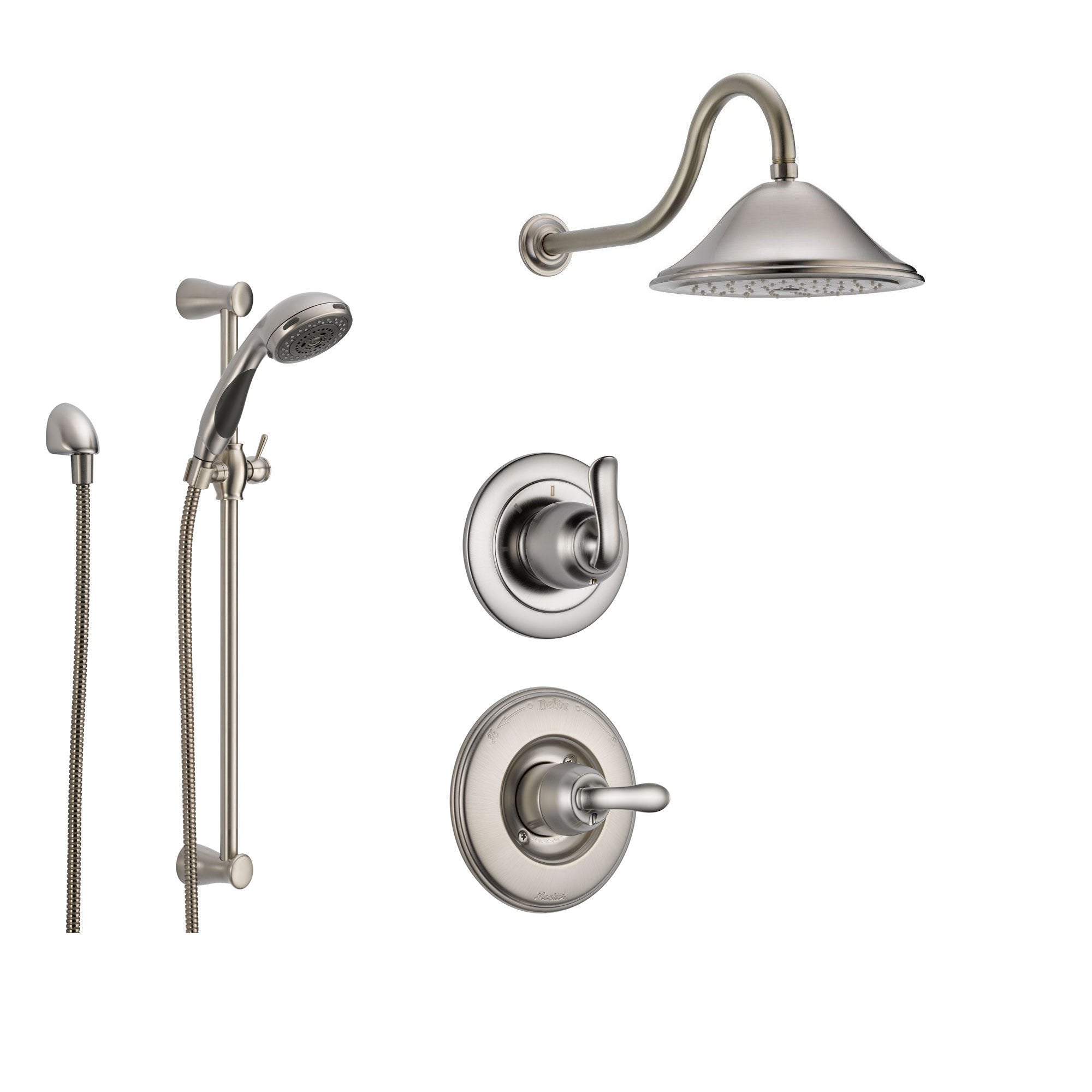 Delta Linden Stainless Steel Shower System with Normal Shower Handle, 3-setting Diverter, Large Rain Showerhead, and Handheld Shower SS149481SS