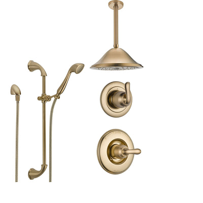 Delta Linden Champagne Bronze Shower System with Normal Shower Handle, 3-setting Diverter, Large Ceiling Mount Showerhead, and Handheld Shower SS149482CZ