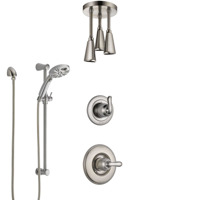 Delta Linden Stainless Steel Finish Shower System with Control Handle, Diverter, Ceiling Mount Showerhead, and Temp2O Hand Shower SS1494SS4