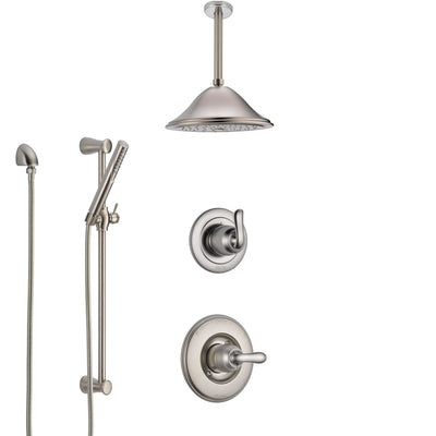 Delta Linden Stainless Steel Finish Shower System with Control Handle, Diverter, Ceiling Mount Showerhead, and Hand Shower with Slidebar SS1494SS8