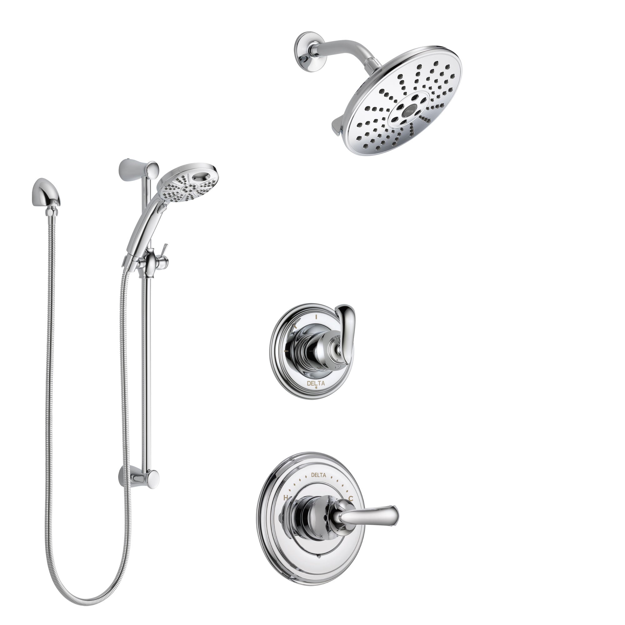 Delta Cassidy Chrome Finish Shower System with Control Handle, 3-Setting Diverter, Showerhead, and Temp2O Hand Shower with Slidebar SS149717