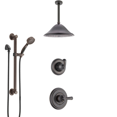 Delta Cassidy Venetian Bronze Shower System with Control Handle, Diverter, Ceiling Mount Showerhead, and Hand Shower with Grab Bar SS14971RB8