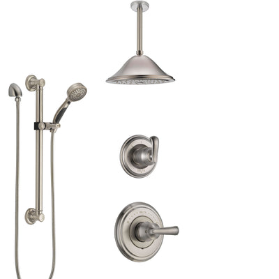 Delta Cassidy Stainless Steel Finish Shower System with Control Handle, Diverter, Ceiling Mount Showerhead, and Hand Shower with Grab Bar SS14971SS2