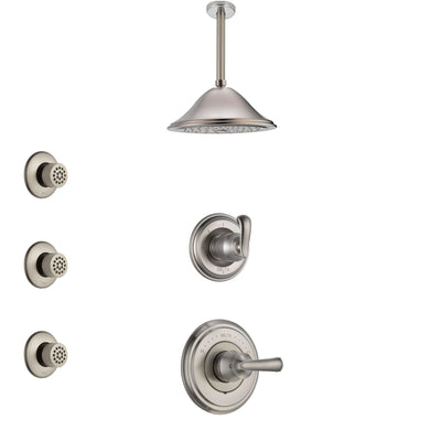 Delta Cassidy Stainless Steel Finish Shower System with Control Handle, 3-Setting Diverter, Ceiling Mount Showerhead, and 3 Body Sprays SS14971SS3