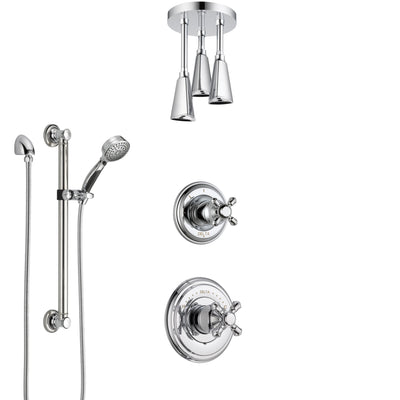 Delta Cassidy Chrome Finish Shower System with Control Handle, 3-Setting Diverter, Ceiling Mount Showerhead, and Hand Shower with Grab Bar SS149723