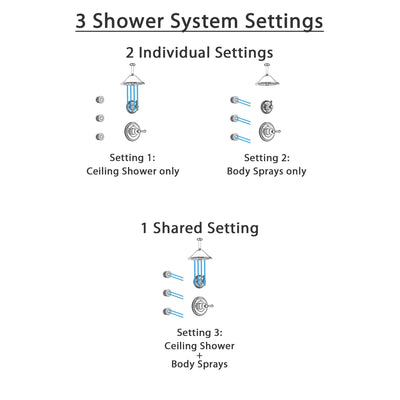 Delta Cassidy Polished Nickel Finish Shower System with Control Handle, 3-Setting Diverter, Ceiling Mount Showerhead, and 3 Body Sprays SS14972PN4