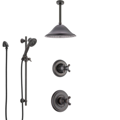 Delta Cassidy Venetian Bronze Shower System with Control Handle, Diverter, Ceiling Mount Showerhead, and Hand Shower with Slidebar SS14972RB7