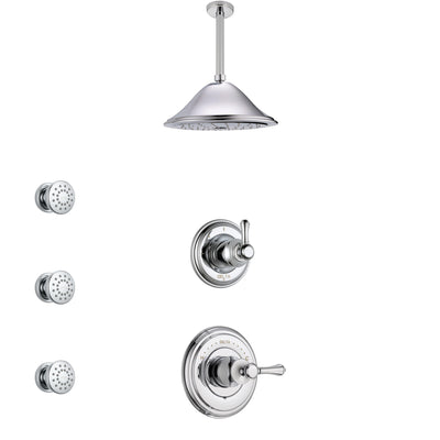 Delta Cassidy Chrome Finish Shower System with Control Handle, 3-Setting Diverter, Ceiling Mount Showerhead, and 3 Body Sprays SS149737