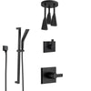 Delta Pivotal Matte Black Finish Modern Shower System with Triple Pendant Ceiling Mount Showerhead Fixture and Slidebar Hand Sprayer Kit SS14993BL11