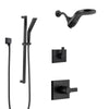 Delta Pivotal Matte Black Finish Modern Angular Shower System with Dual Showerhead HydroRain Fixture and Slidebar Hand Sprayer Kit SS14993BL13