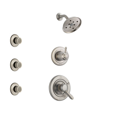 Delta Lahara Stainless Steel Finish Shower System with Dual Control Handle, 3-Setting Diverter, Showerhead, and 3 Body Sprays SS17238SS2