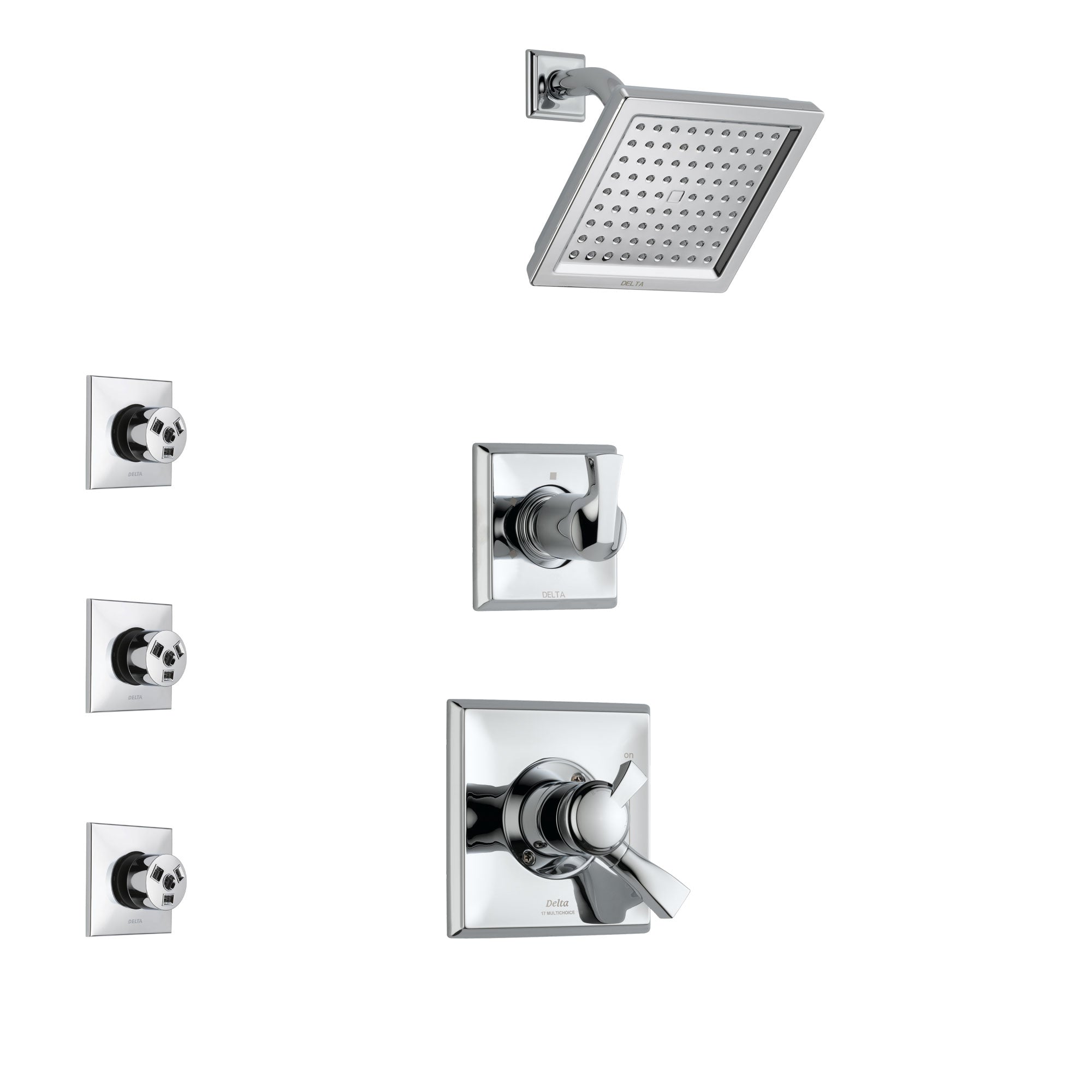 Delta Dryden Chrome Finish Shower System with Dual Control Handle, 3-Setting Diverter, Showerhead, and 3 Body Sprays SS1725112