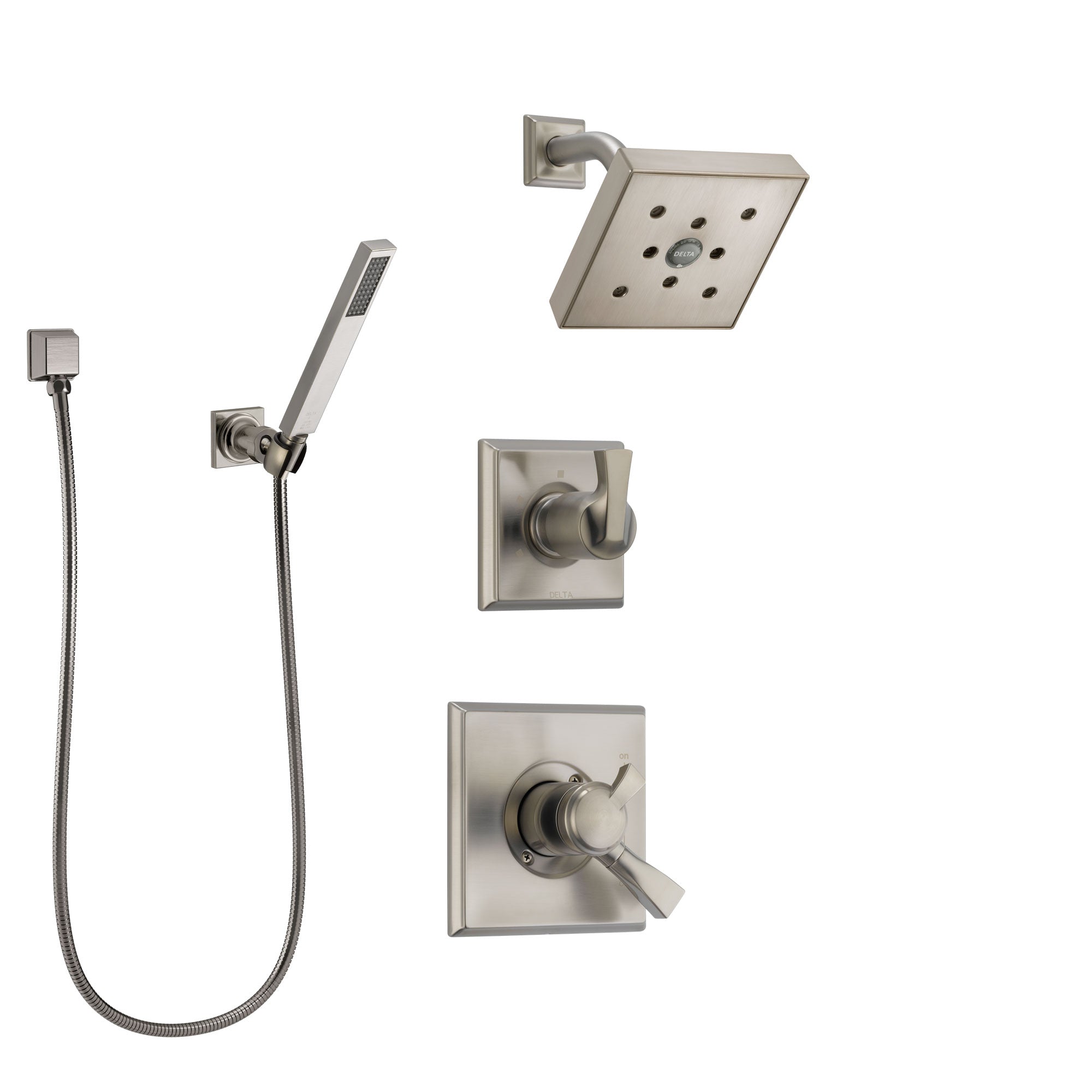 Delta Dryden Stainless Steel Finish Shower System with Dual Control Handle, Diverter, Showerhead, and Hand Shower with Wall Bracket SS172512SS4