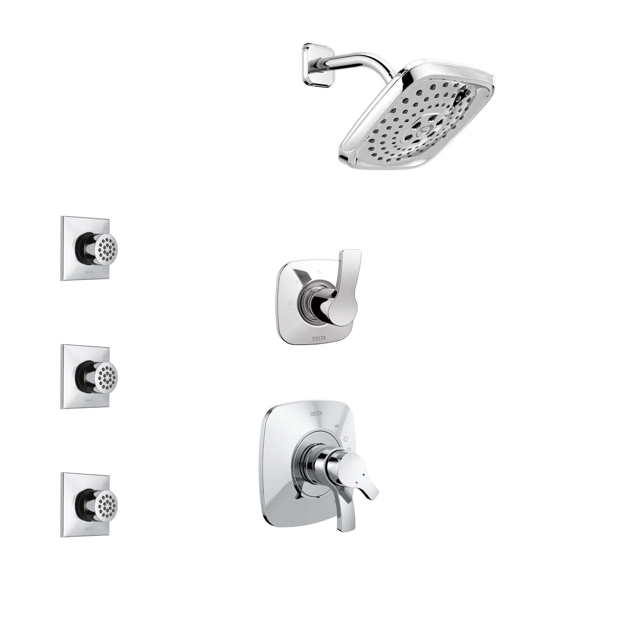 Delta Tesla Chrome Finish Shower System with Dual Control Handle, 3-Setting Diverter, Showerhead, and 3 Body Sprays SS172521