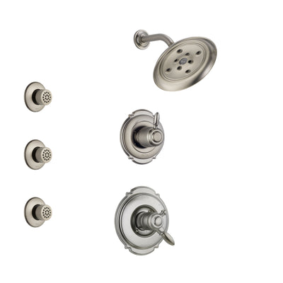 Delta Victorian Stainless Steel Finish Shower System with Dual Control Handle, 3-Setting Diverter, Showerhead, and 3 Body Sprays SS172552SS2