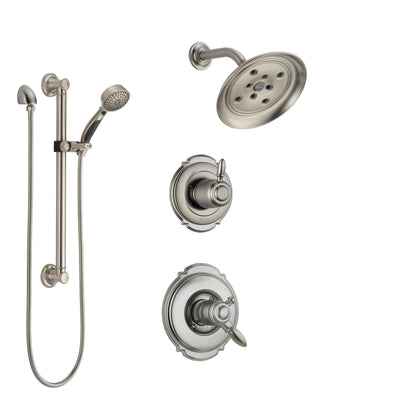 Delta Victorian Stainless Steel Finish Shower System with Dual Control Handle, Diverter, Showerhead, and Hand Shower with Grab Bar SS172552SS3